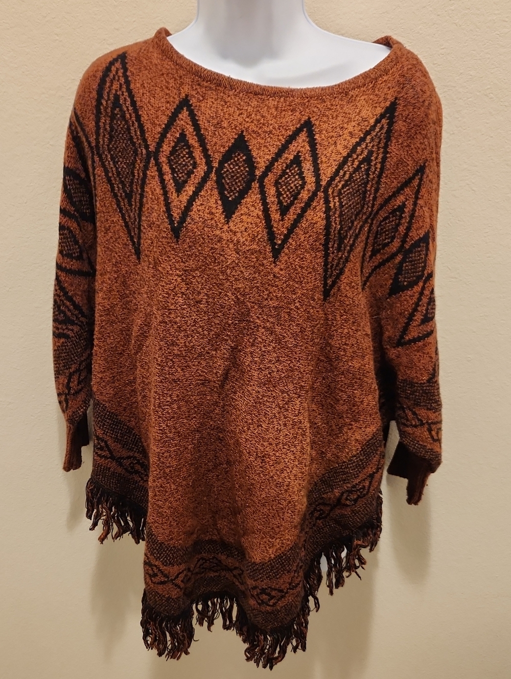 Style & Co. Rust Off-the-Shoulder Diamond Fringe Sweater